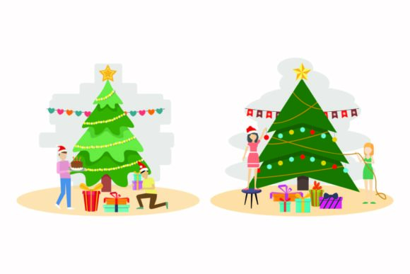 Christmas Party Decoration Tree Set: Festive Graphics for Creative Projects