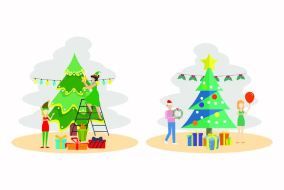 Christmas Present Tree Illustration Set: A Festive Graphics Must-Have