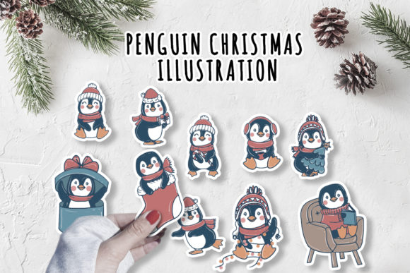 Penguin Christmas Illustration Sticker: A Must-Have for Graphics and Illustrations